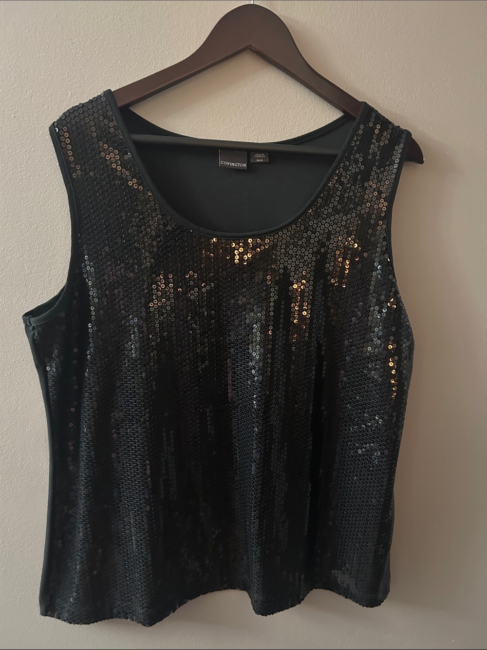 Covington Black Sequin Scoop Neck Tank